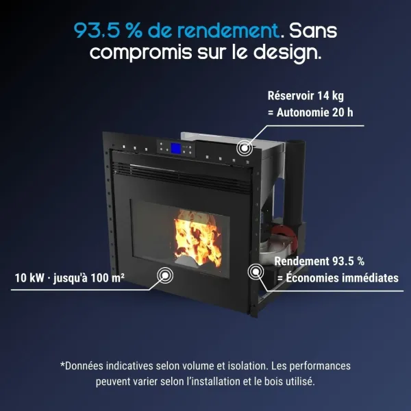 Insert à granulés encastrable Firebox Linea VZ 10 kW rendement 93,5 % et réservoir 14 kg