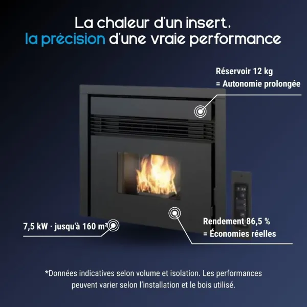 Caractéristiques de l’insert à granulés Prezzemolo avec réservoir de 12 kg