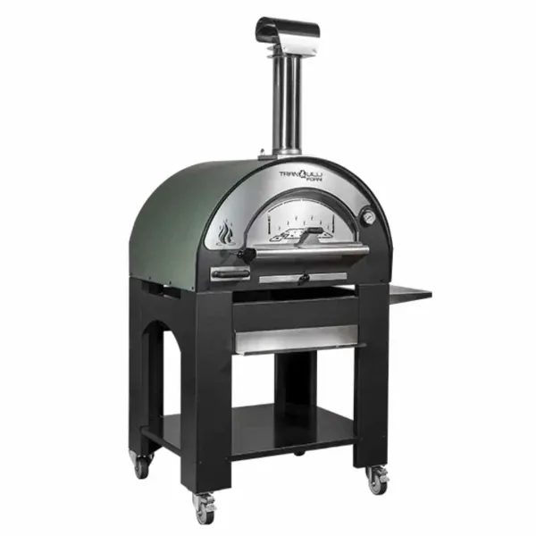 Four à bois pour pizza Arde Medium vert avec chariot mobile