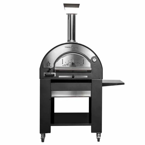 Four à bois pour pizza Arde Medium noir avec chariot et tablette latérale