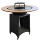 Table en bois pour brasero avec plateau circulaire vue de face