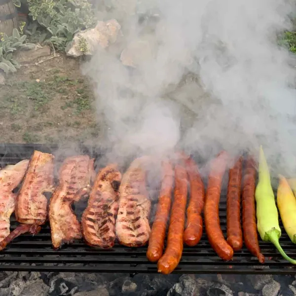 Petit barbecue au charbon Grill EKO 60x40 avec grillades en cuisson