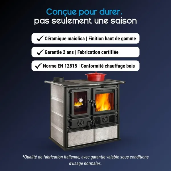 Avantages de la cuisinière à bois La Nordica Rosa Sinistra Reverse en fonte et céramique