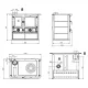 Schéma technique avec dimensions de la cuisinière à bois Rosa Sinistra Reverse 8 kW