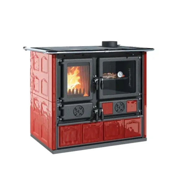 Cuisinière à bois Rosa.16 Maiolica 8,8 kW rouge sur fond blanc