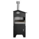 Vue de face du barbecue à bois d’extérieur noir avec cheminée, grille de cuisson et compartiment inférieur