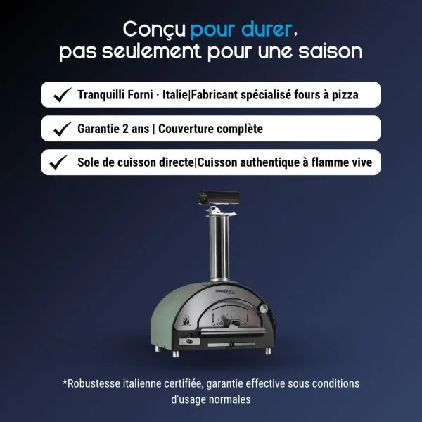 Avantages du four à pizza bois Tranquilli Forni Arde Baby vert