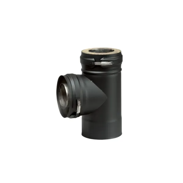 Raccord té 90° double paroi noir diamètre 80 mm pour conduit de cheminée isolé