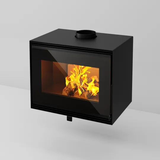Insert à bois Ares 10,8 kW Linea VZ noir avec grande vitre et feu apparent