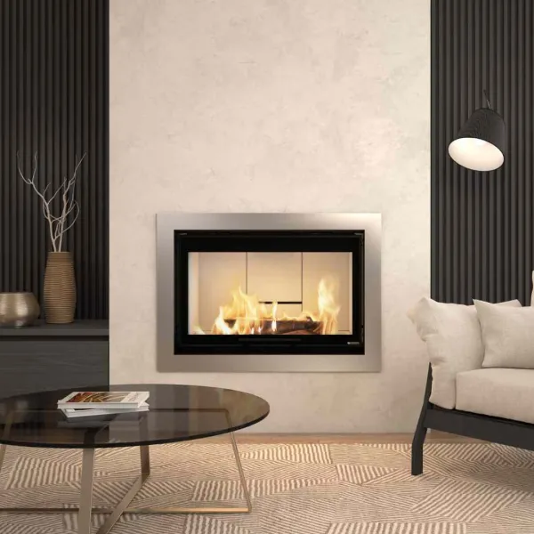 Insert à bois MONOBLOCCO 90PA.16 12,9 kW avec grande vitre panoramique et feu apparent