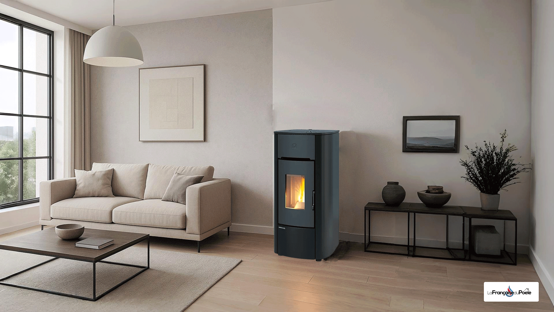 Poêle à granulés Extraflame Mariella AD 7 kW noir avec Wi-Fi de série et ventilation frontale